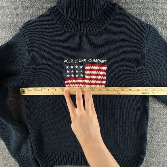 Polo Jeans Ralph Lauren Flag Sweater Knit Large Blue Embroidered Turtleneck - Picture 7 of 16